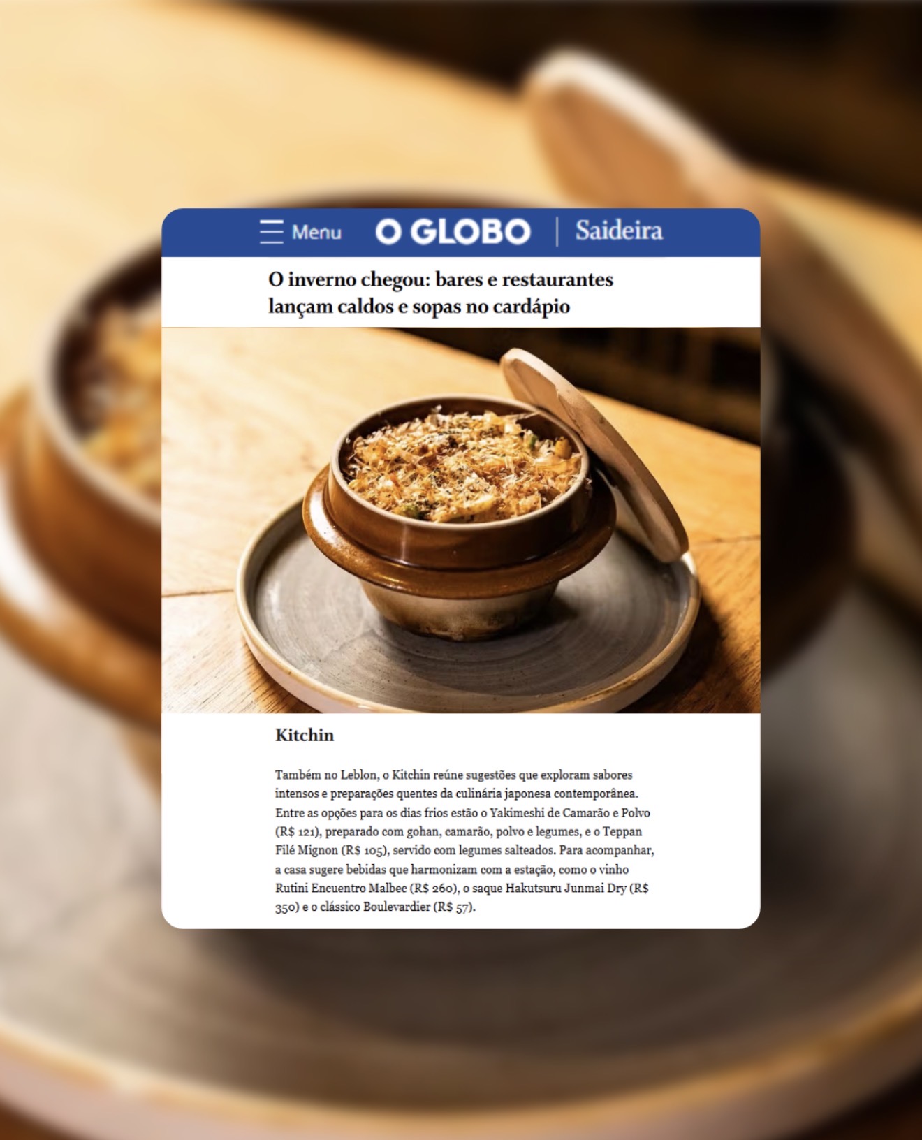 O Globo — Kitchin lança caldos e sopas